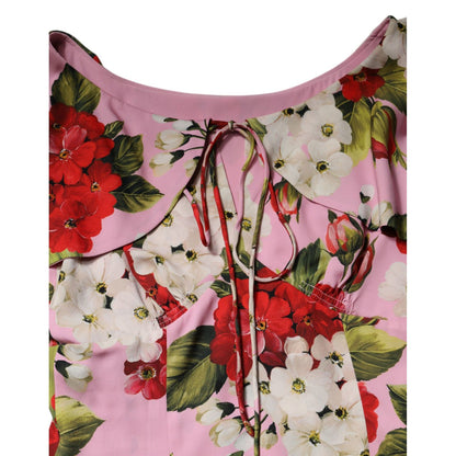 Dolce & Gabbana Pink Floral Silk Short Sleeves Blouse Top Dolce & Gabbana