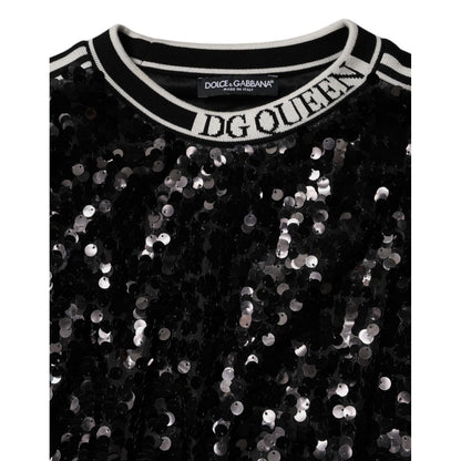 Dolce & Gabbana Black DG Queen Sequin Pullover Sweater Dolce & Gabbana