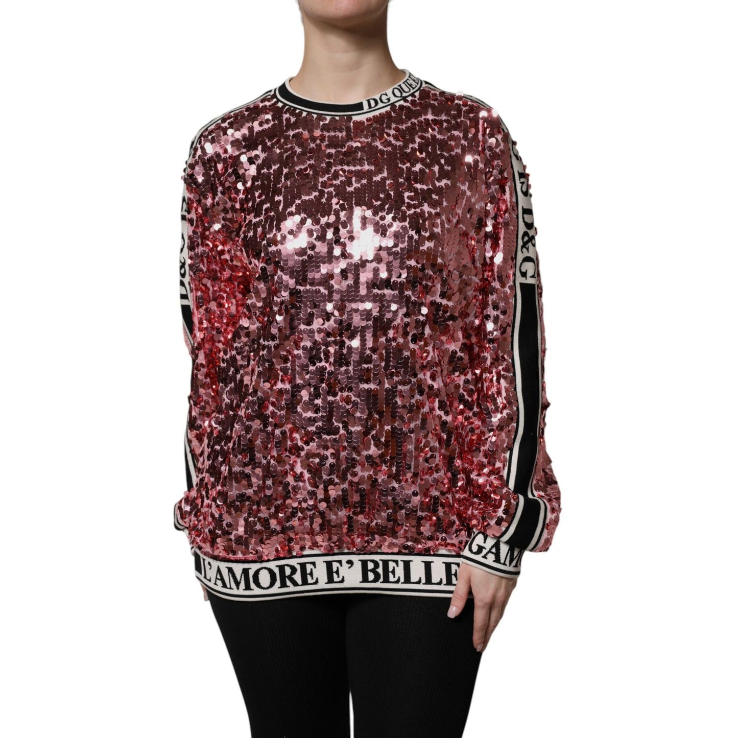 Dolce & Gabbana Pink DG Queen Sequin Pullover Sweater Dolce & Gabbana