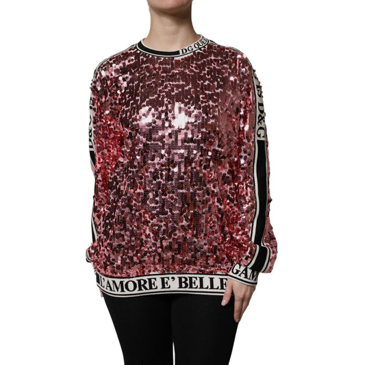 Dolce & Gabbana Pink DG Queen Sequin Pullover Sweater Dolce & Gabbana