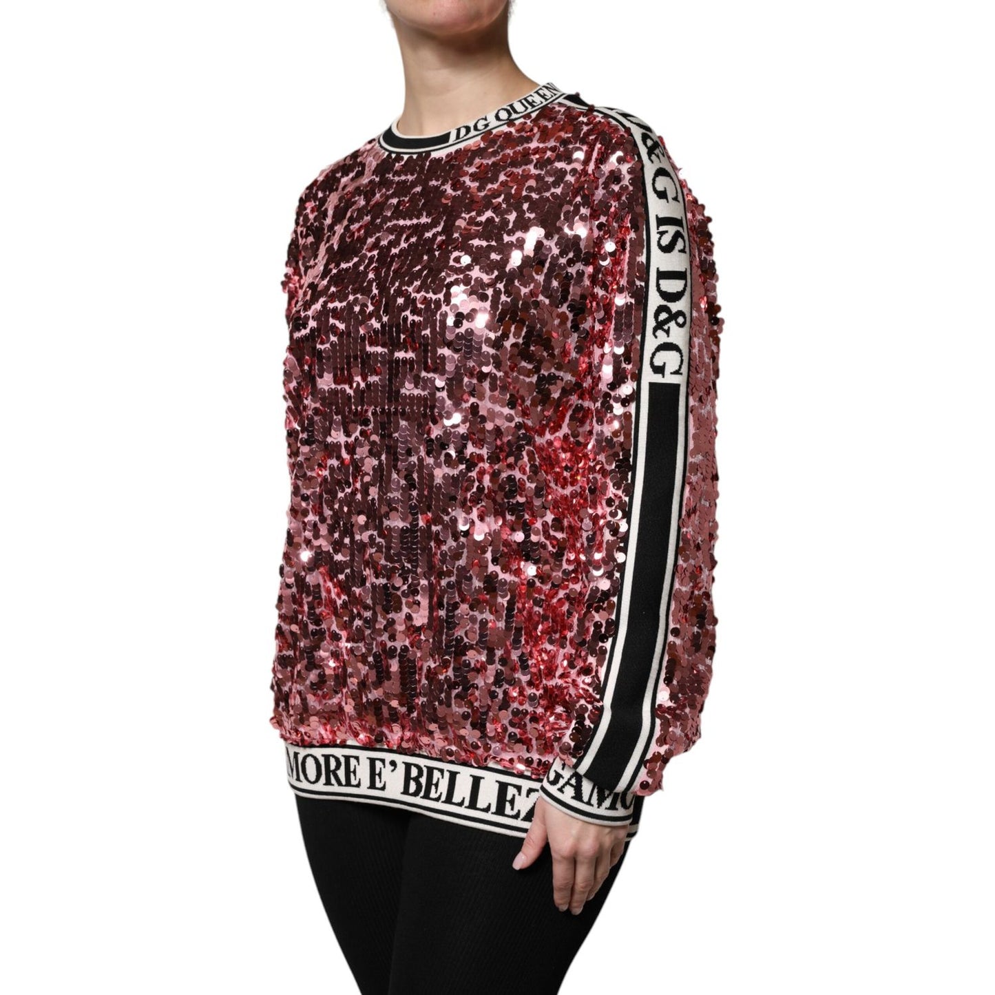 Dolce & Gabbana Pink DG Queen Sequin Pullover Sweater Dolce & Gabbana