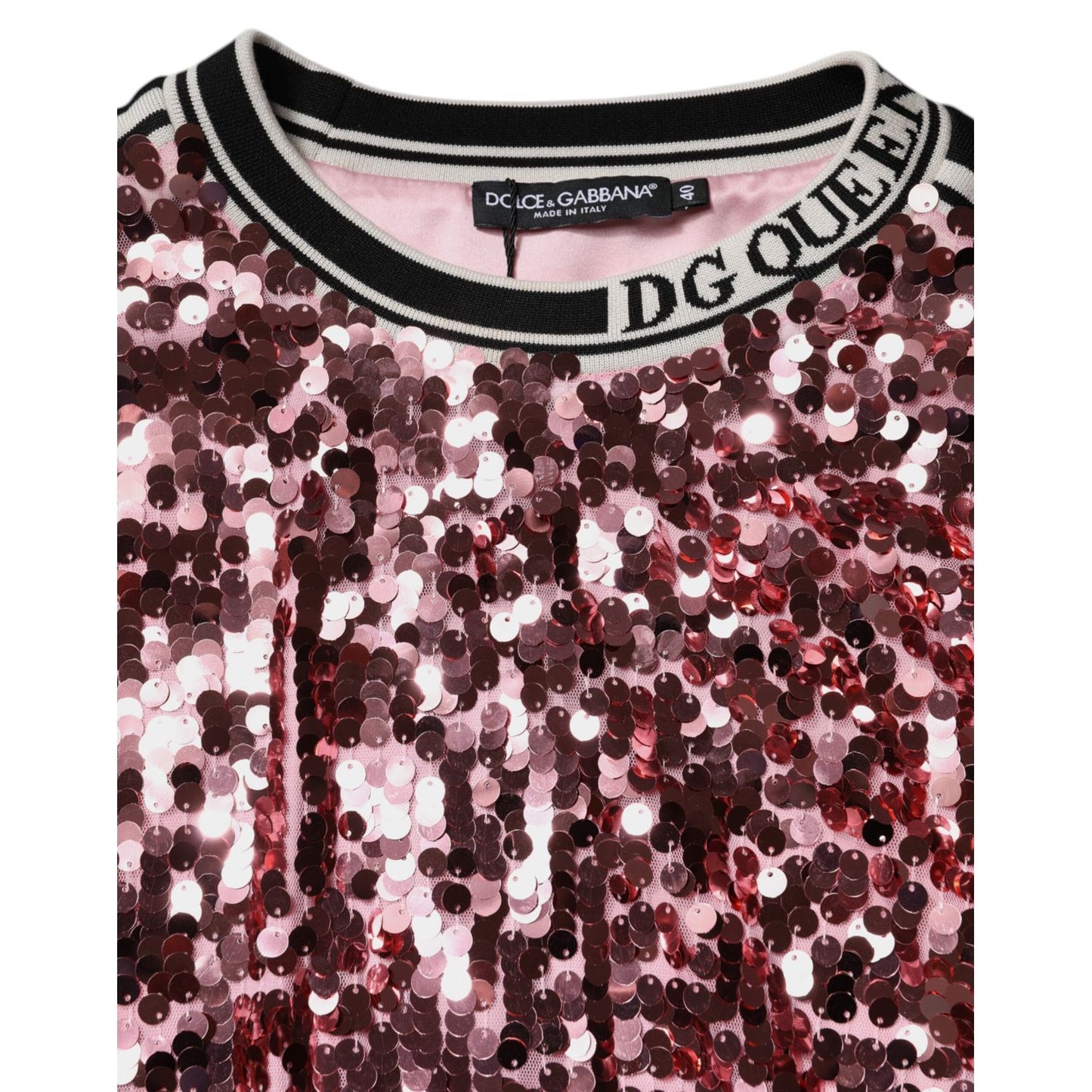 Dolce & Gabbana Pink DG Queen Sequin Pullover Sweater Dolce & Gabbana