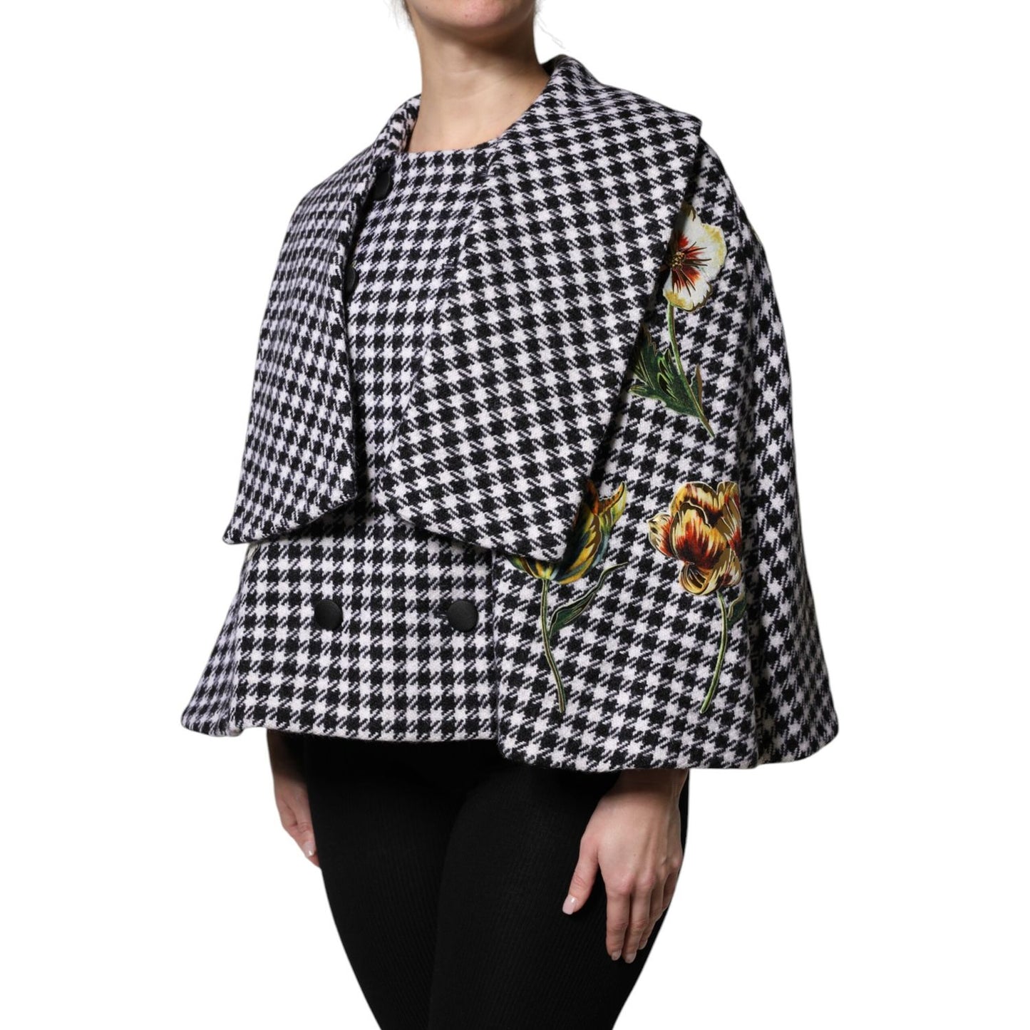 Dolce & Gabbana Black White Monochrome Patterned Floral Cape Jacket Dolce & Gabbana