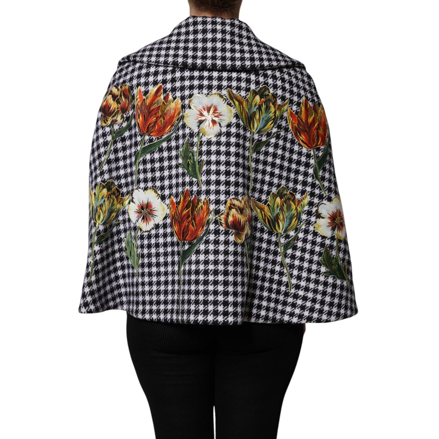 Dolce & Gabbana Black White Monochrome Patterned Floral Cape Jacket Dolce & Gabbana