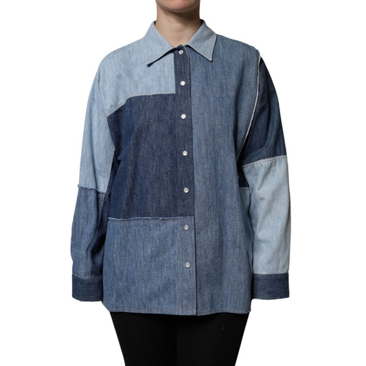 Dolce & Gabbana Blue Cotton Button Up Collared Long Sleeve Top Dolce & Gabbana