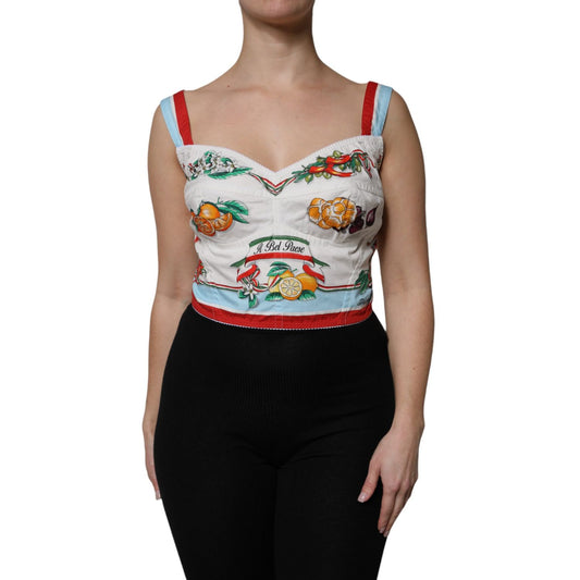 Dolce & Gabbana White Vegetable Print Sweetheart Cropped Top Dolce & Gabbana