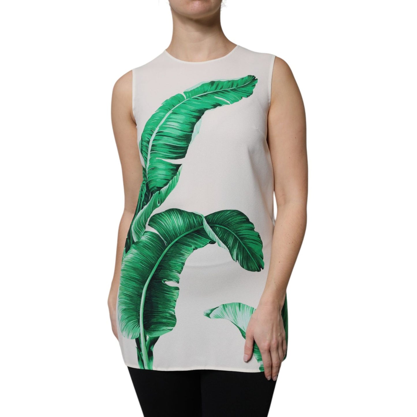 Dolce & Gabbana White Banana Leaf Print Round Neck Tank Top Dolce & Gabbana
