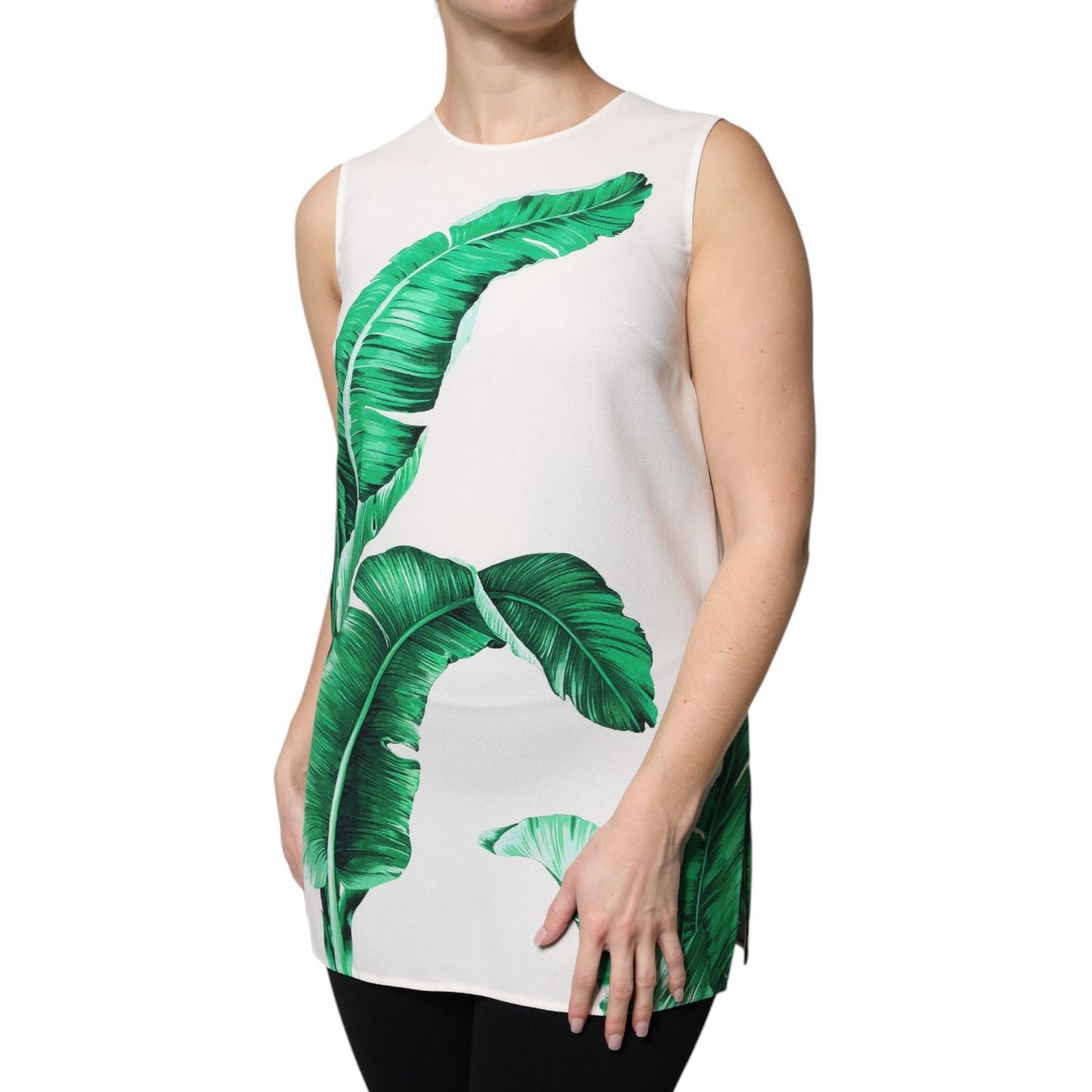 Dolce & Gabbana White Banana Leaf Print Round Neck Tank Top Dolce & Gabbana