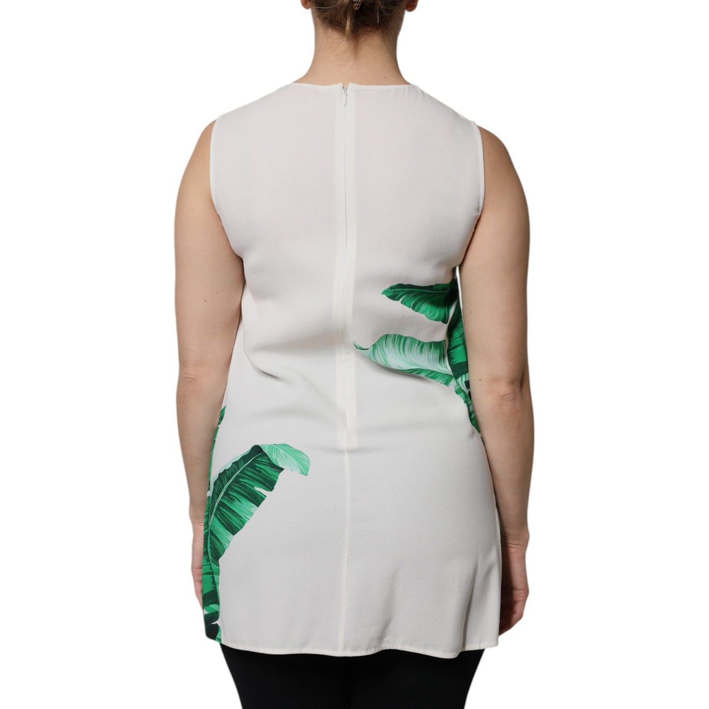 Dolce & Gabbana White Banana Leaf Print Round Neck Tank Top Dolce & Gabbana