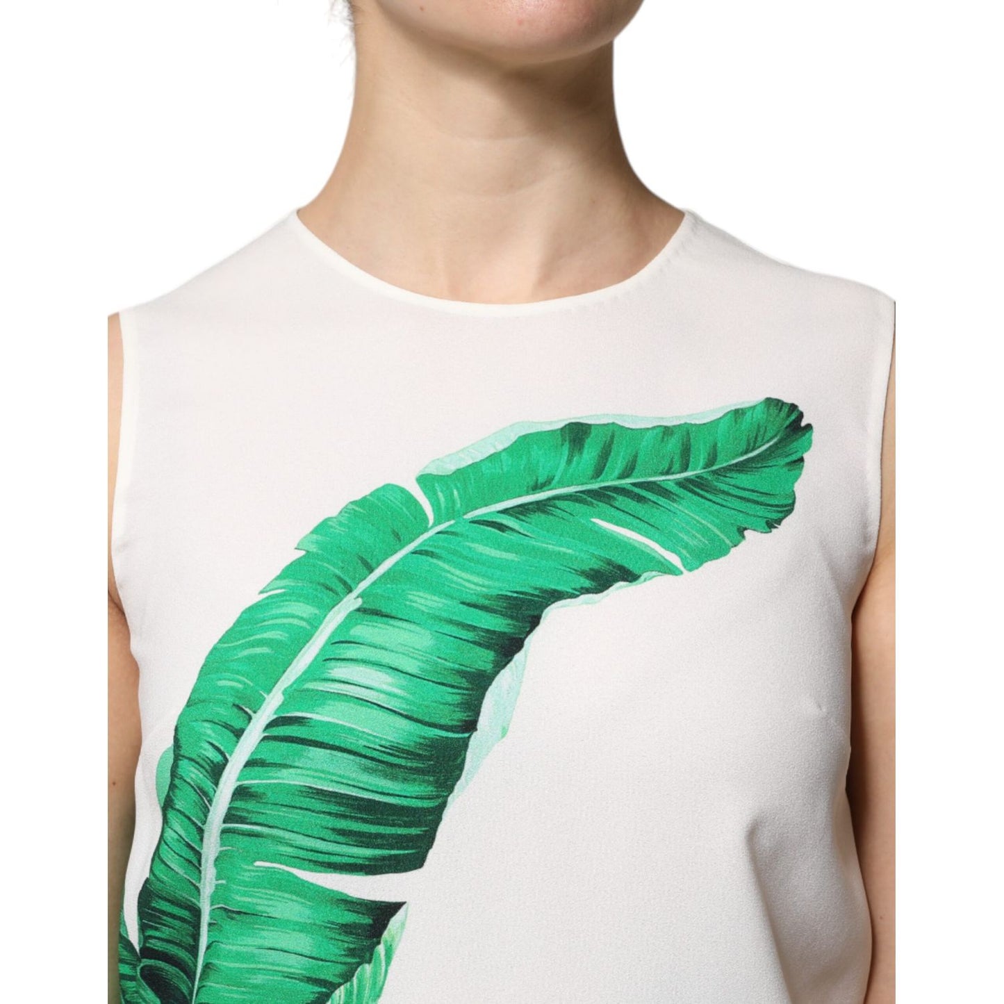 Dolce & Gabbana White Banana Leaf Print Round Neck Tank Top Dolce & Gabbana