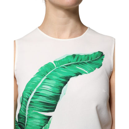 Dolce & Gabbana White Banana Leaf Print Round Neck Tank Top Dolce & Gabbana