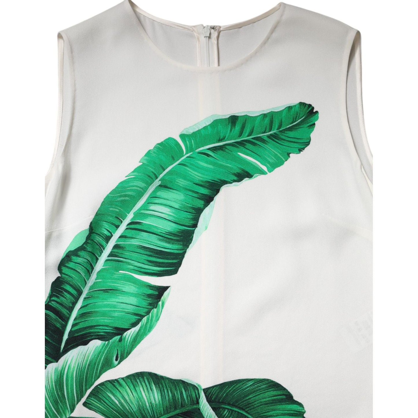 Dolce & Gabbana White Banana Leaf Print Round Neck Tank Top Dolce & Gabbana