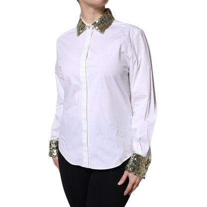 Dolce & Gabbana White Cotton Long Sleeves Sequin Shirt Top Dolce & Gabbana