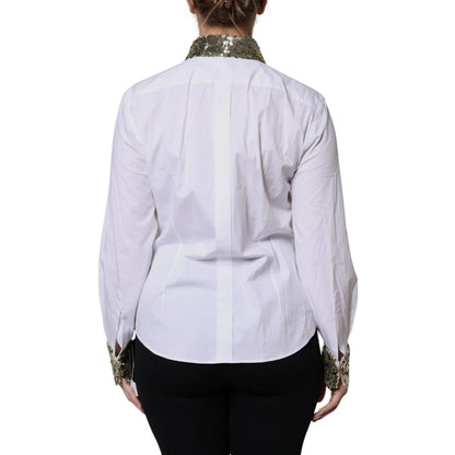 Dolce & Gabbana White Cotton Long Sleeves Sequin Shirt Top Dolce & Gabbana