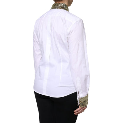 Dolce & Gabbana White Cotton Long Sleeves Sequin Shirt Top Dolce & Gabbana