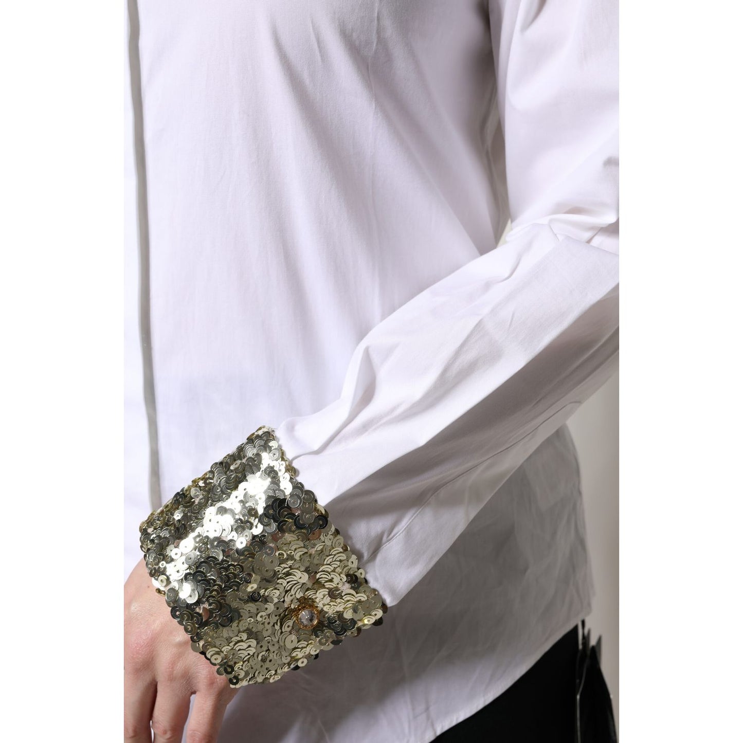 Dolce & Gabbana White Cotton Long Sleeves Sequin Shirt Top Dolce & Gabbana
