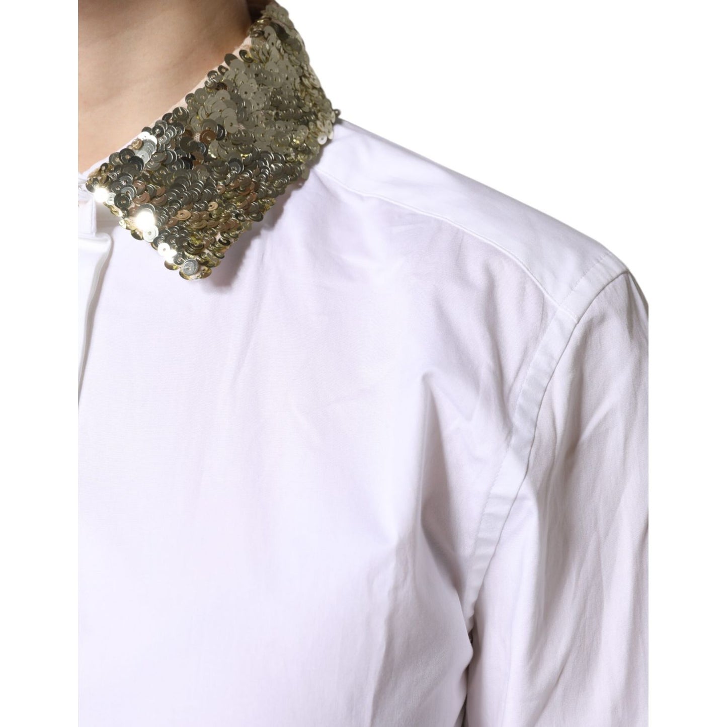Dolce & Gabbana White Cotton Long Sleeves Sequin Shirt Top Dolce & Gabbana