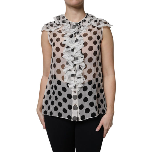 Dolce & Gabbana White Black Polka Dot Cotton Sleeveless Top Dolce & Gabbana