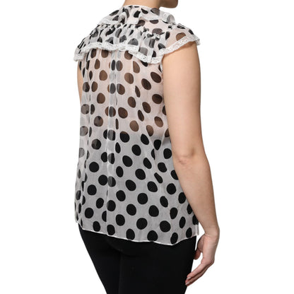 Dolce & Gabbana White Black Polka Dot Cotton Sleeveless Top