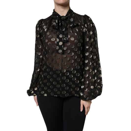 Dolce & Gabbana Black Sheer Tied Neck Polka Dots Blouse Top Dolce & Gabbana