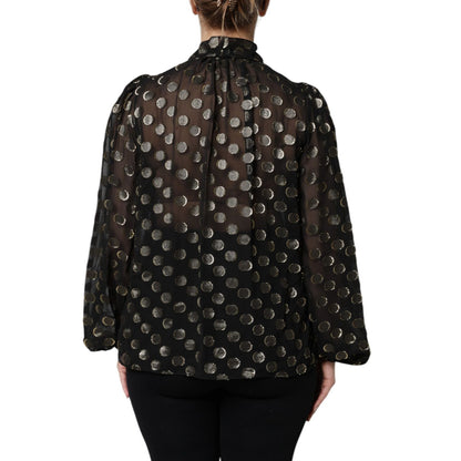 Dolce & Gabbana Black Sheer Tied Neck Polka Dots Blouse Top
