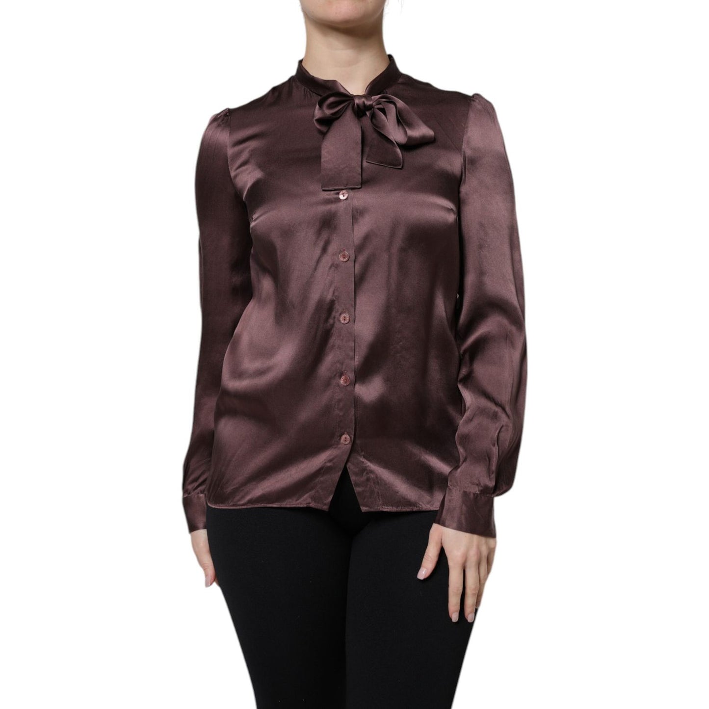 Dolce & Gabbana Brown Ascot Collar Long Sleeve Blouse Top Dolce & Gabbana