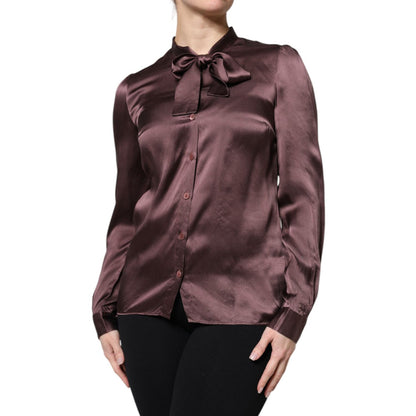 Dolce & Gabbana Brown Ascot Collar Long Sleeve Blouse Top Dolce & Gabbana