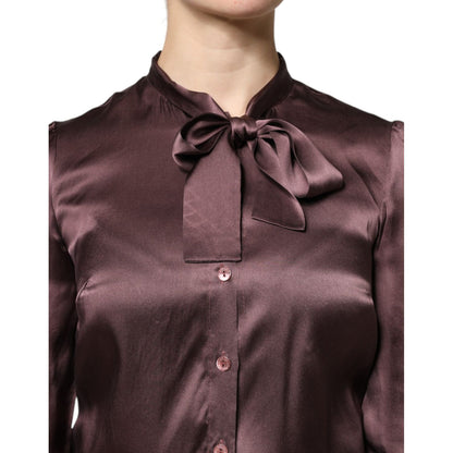 Dolce & Gabbana Brown Ascot Collar Long Sleeve Blouse Top Dolce & Gabbana