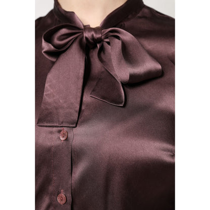 Dolce & Gabbana Brown Ascot Collar Long Sleeve Blouse Top Dolce & Gabbana