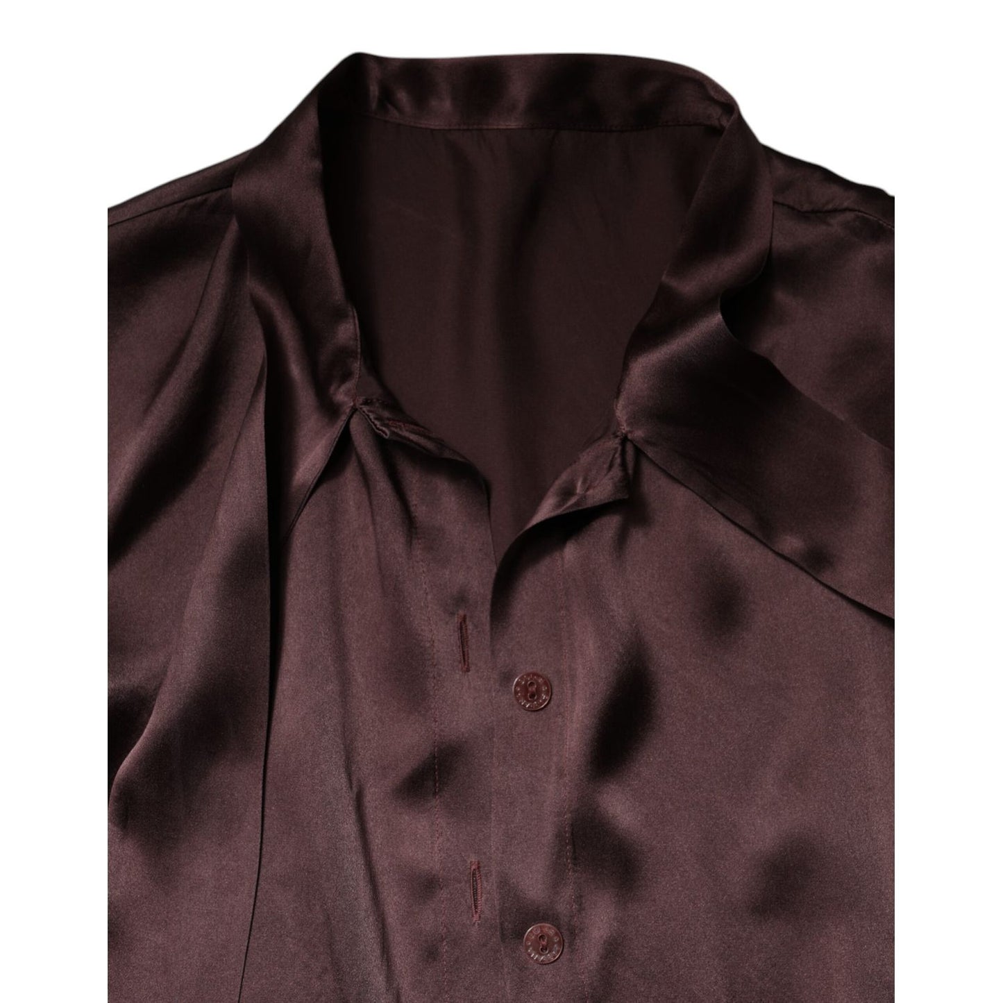 Dolce & Gabbana Brown Ascot Collar Long Sleeve Blouse Top Dolce & Gabbana