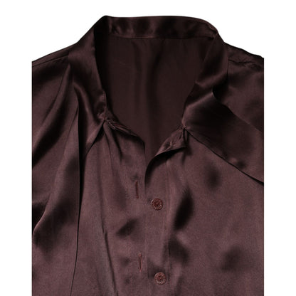 Dolce & Gabbana Brown Ascot Collar Long Sleeve Blouse Top Dolce & Gabbana