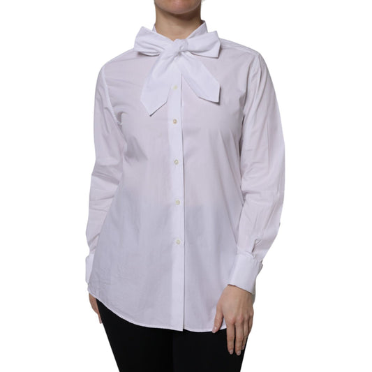 Dolce & Gabbana White Ascot Collar Long Sleeve Blouse Top Dolce & Gabbana