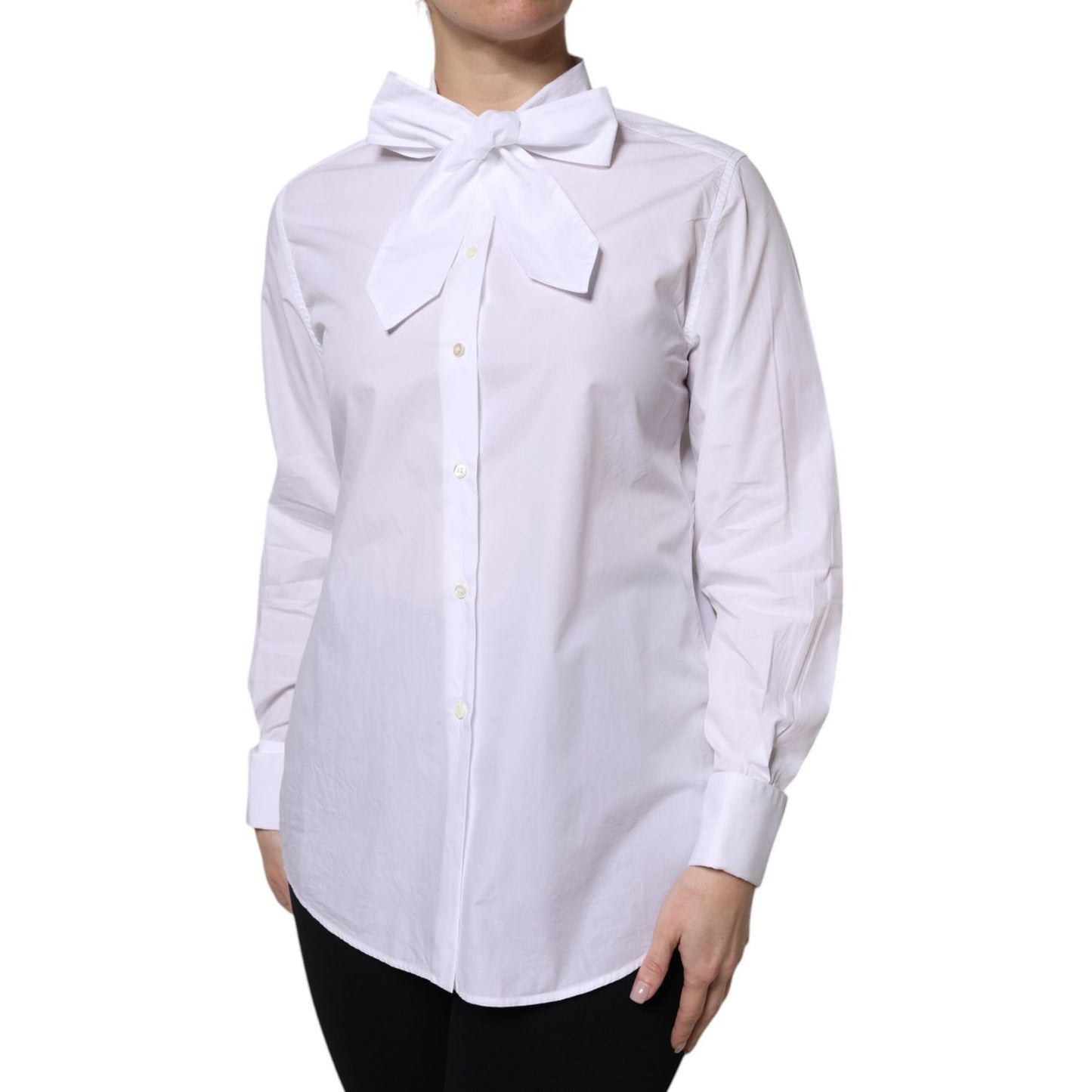 Dolce & Gabbana White Ascot Collar Long Sleeve Blouse Top Dolce & Gabbana