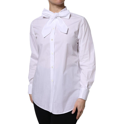 Dolce & Gabbana White Ascot Collar Long Sleeve Blouse Top Dolce & Gabbana