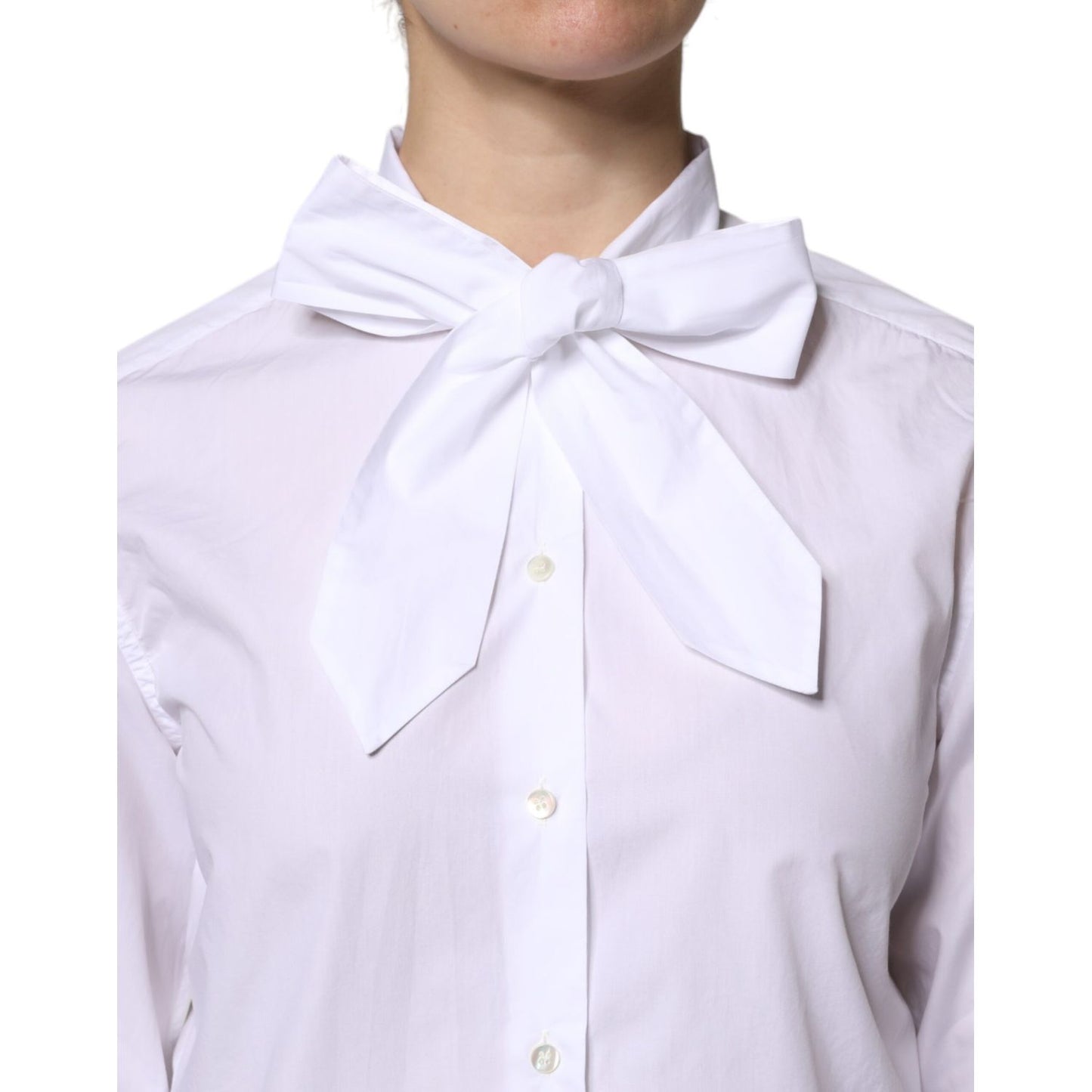 Dolce & Gabbana White Ascot Collar Long Sleeve Blouse Top Dolce & Gabbana