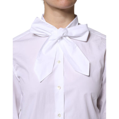 Dolce & Gabbana White Ascot Collar Long Sleeve Blouse Top Dolce & Gabbana