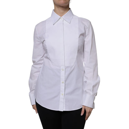 Dolce & Gabbana White Cotton Dress Collared Dress Shirt Top Dolce & Gabbana