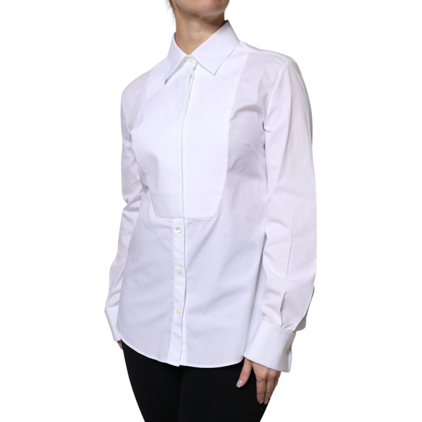 Dolce & Gabbana White Cotton Dress Collared Dress Shirt Top Dolce & Gabbana