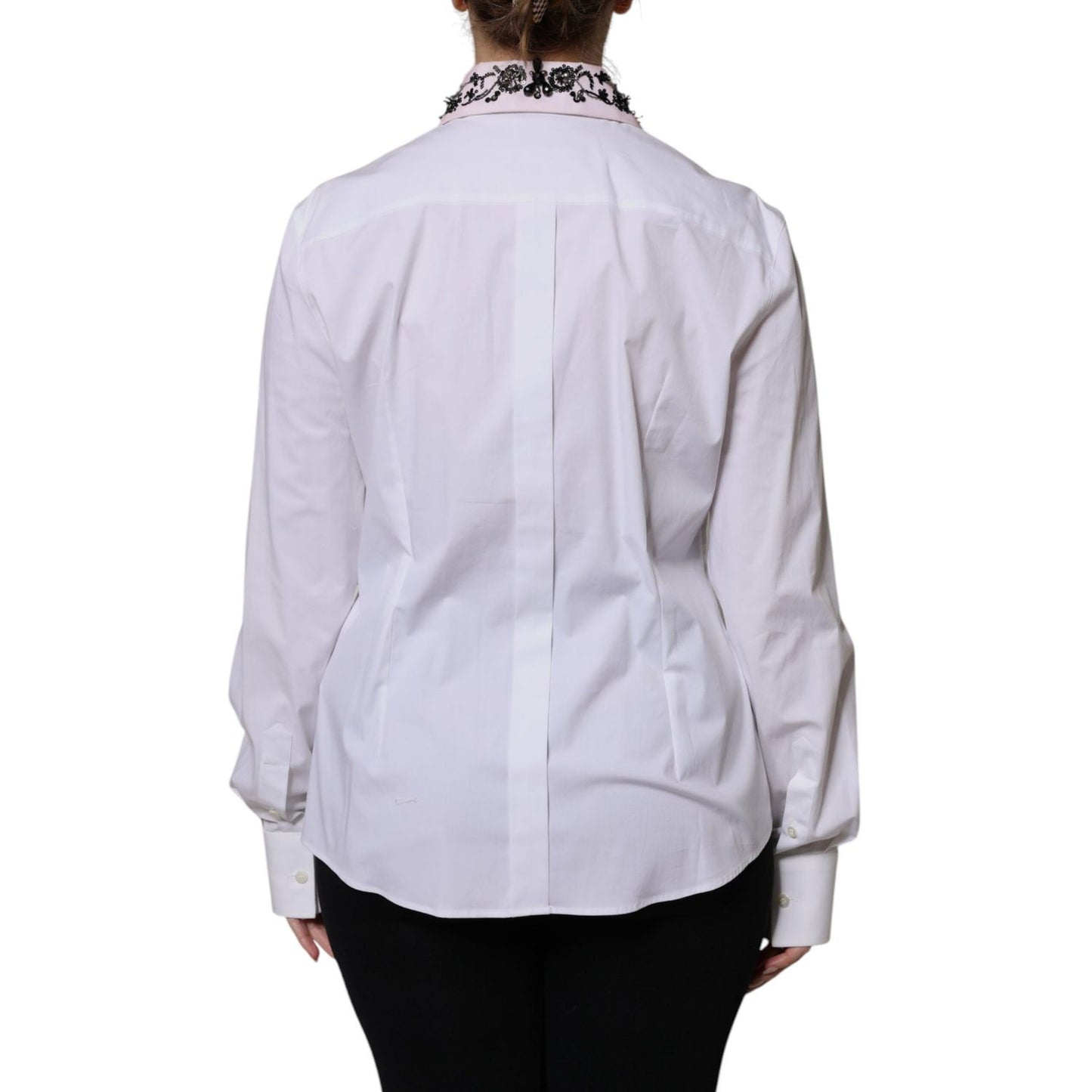 Dolce & Gabbana White Embellished Collared Dress Shirt Top Dolce & Gabbana