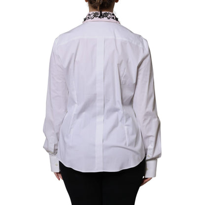 Dolce & Gabbana White Embellished Collared Dress Shirt Top Dolce & Gabbana