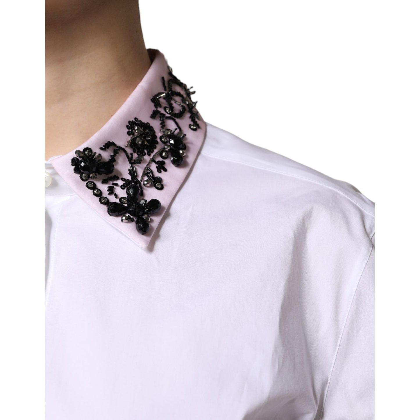 Dolce & Gabbana White Embellished Collared Dress Shirt Top Dolce & Gabbana