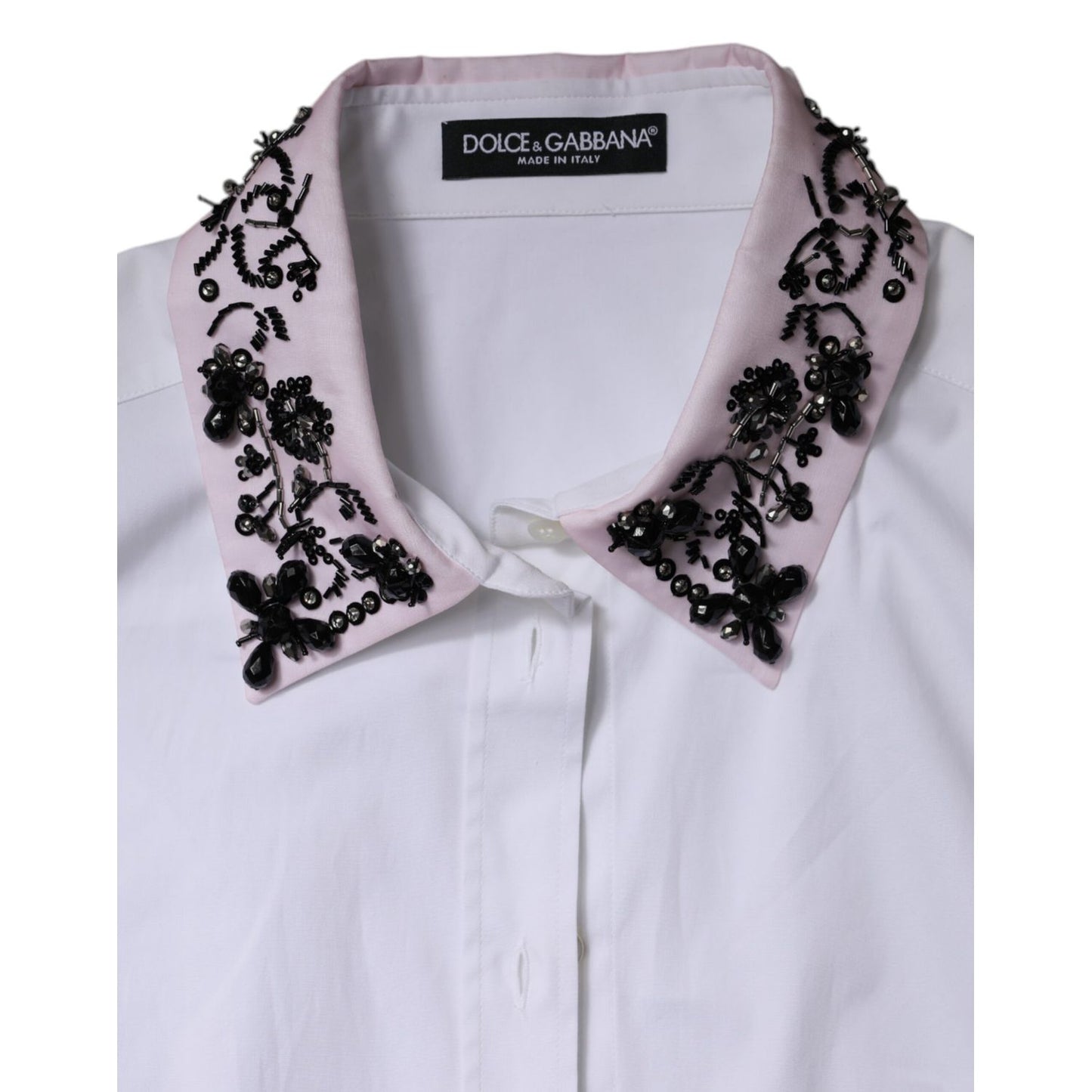 Dolce & Gabbana White Embellished Collared Dress Shirt Top Dolce & Gabbana