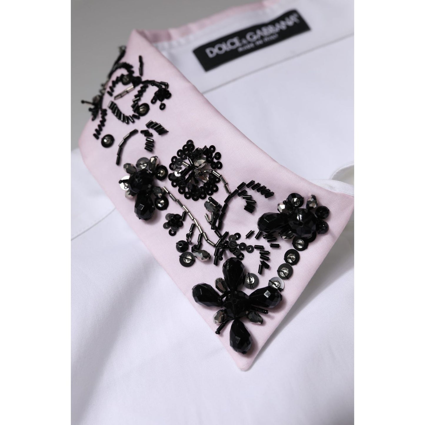 Dolce & Gabbana White Embellished Collared Dress Shirt Top Dolce & Gabbana