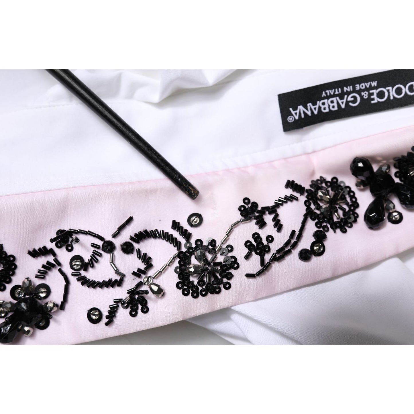 Dolce & Gabbana White Embellished Collared Dress Shirt Top Dolce & Gabbana