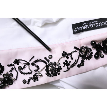 Dolce & Gabbana White Embellished Collared Dress Shirt Top Dolce & Gabbana