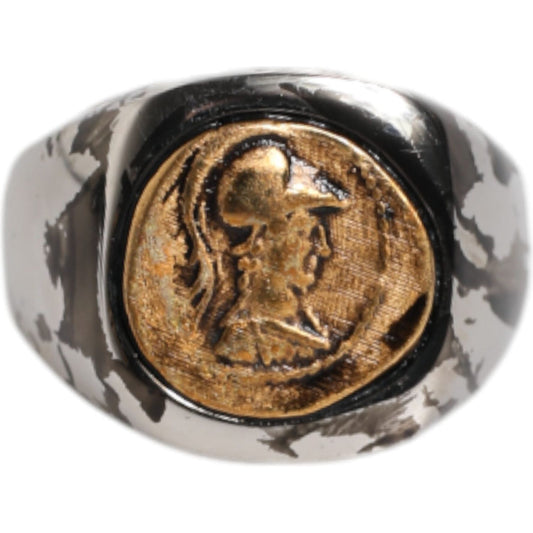 Dolce & Gabbana Silver Tone Engraved Two Color Real Brass Ring Dolce & Gabbana