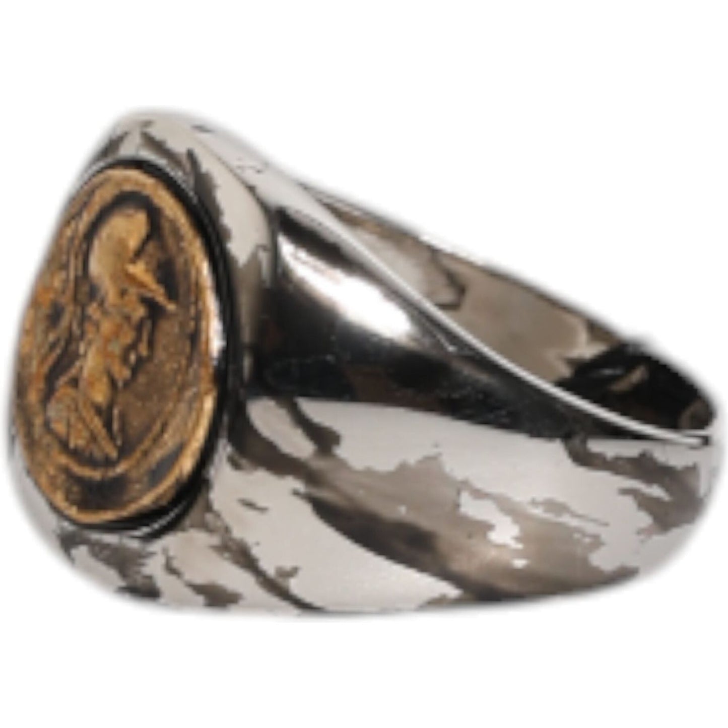 Dolce & Gabbana Silver Tone Engraved Two Color Real Brass Ring Dolce & Gabbana