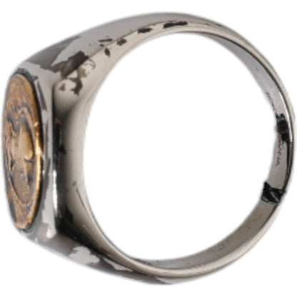 Dolce & Gabbana Silver Tone Engraved Two Color Real Brass Ring Dolce & Gabbana