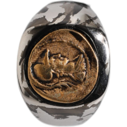 Dolce & Gabbana Silver Tone Engraved Two Color Real Brass Ring Dolce & Gabbana