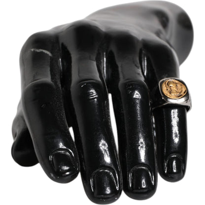Dolce & Gabbana Silver Tone Engraved Two Color Real Brass Ring Dolce & Gabbana